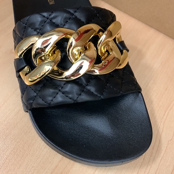 Steve Madden Zoray Golden Chain Link Slide Sandals - Picture 3 of 8